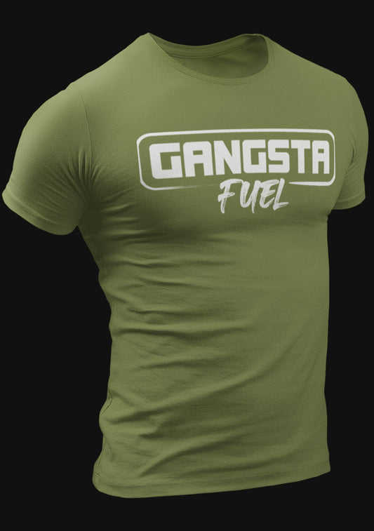 Gangsta Fuel Tee (Olive + White logo)