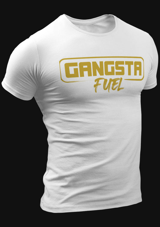 Gangsta Fuel Tee (White + Gold Logo)